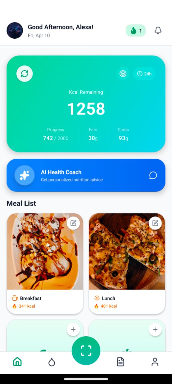 QuickCal AI Dashboard View